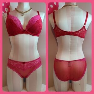 Y2K VS Dream Angels Sheer Lace Plunge Bra/ Panty Set Size 34D/sm